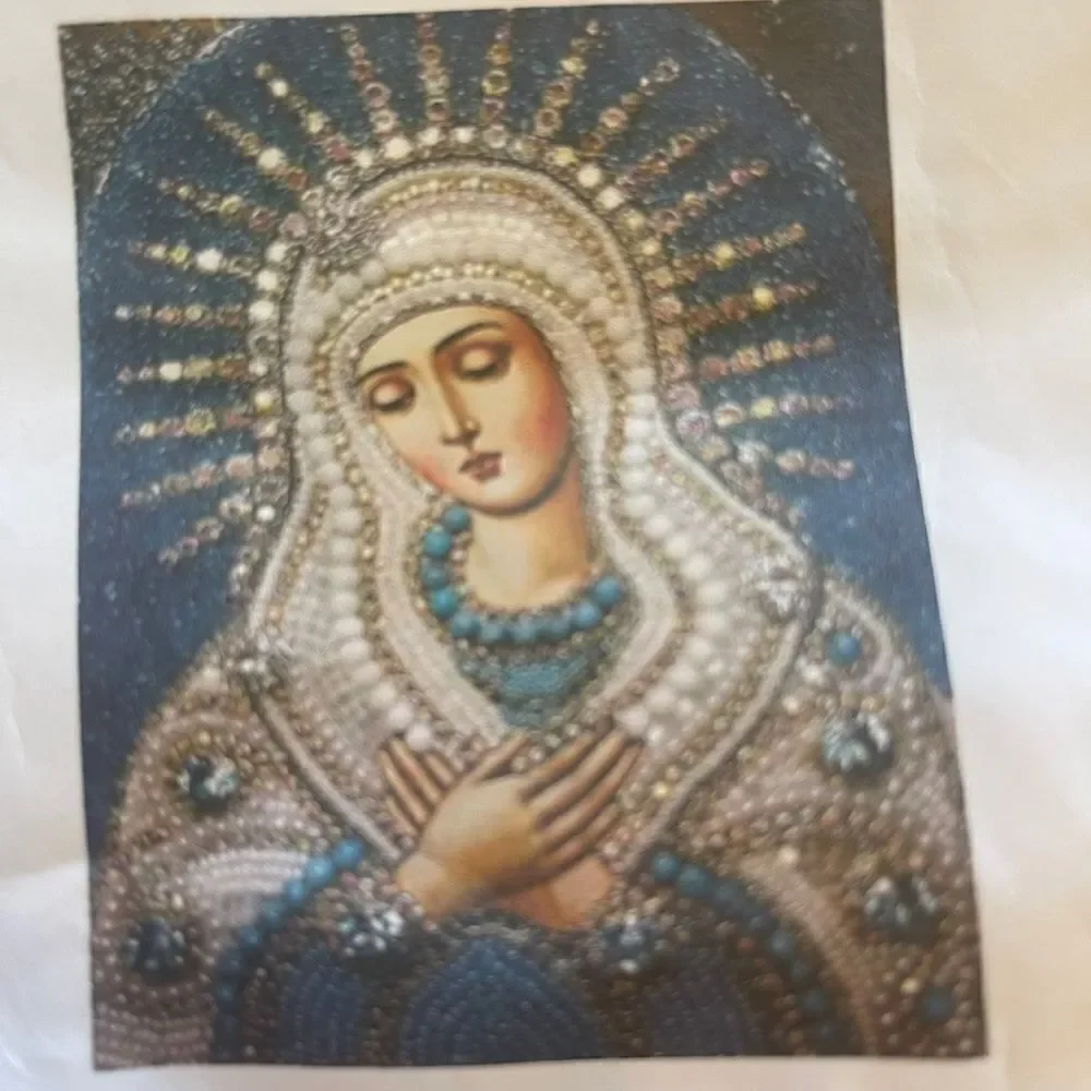 My 2d Holy Virgin Mary Diamond Painting with blue trim on neck!
